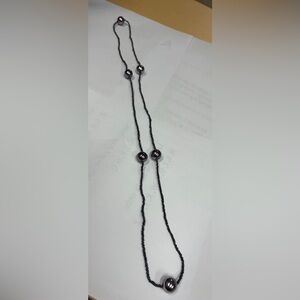 Long Metallic Grey Boho Beaded Necklace